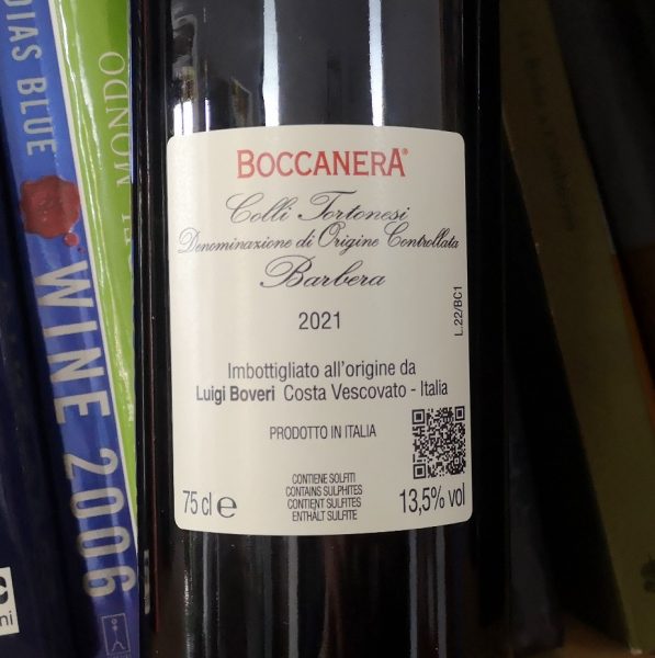 VINerdì Colli Tortonesi Barbera Boccanera 2021 Luigi Boveri