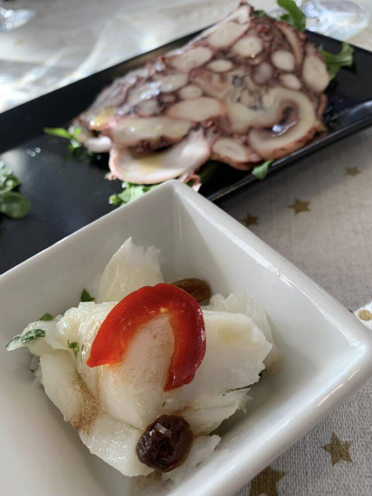 Ristorante del Golfo, antipasto con soppressata di polpo e insalatina di baccalà