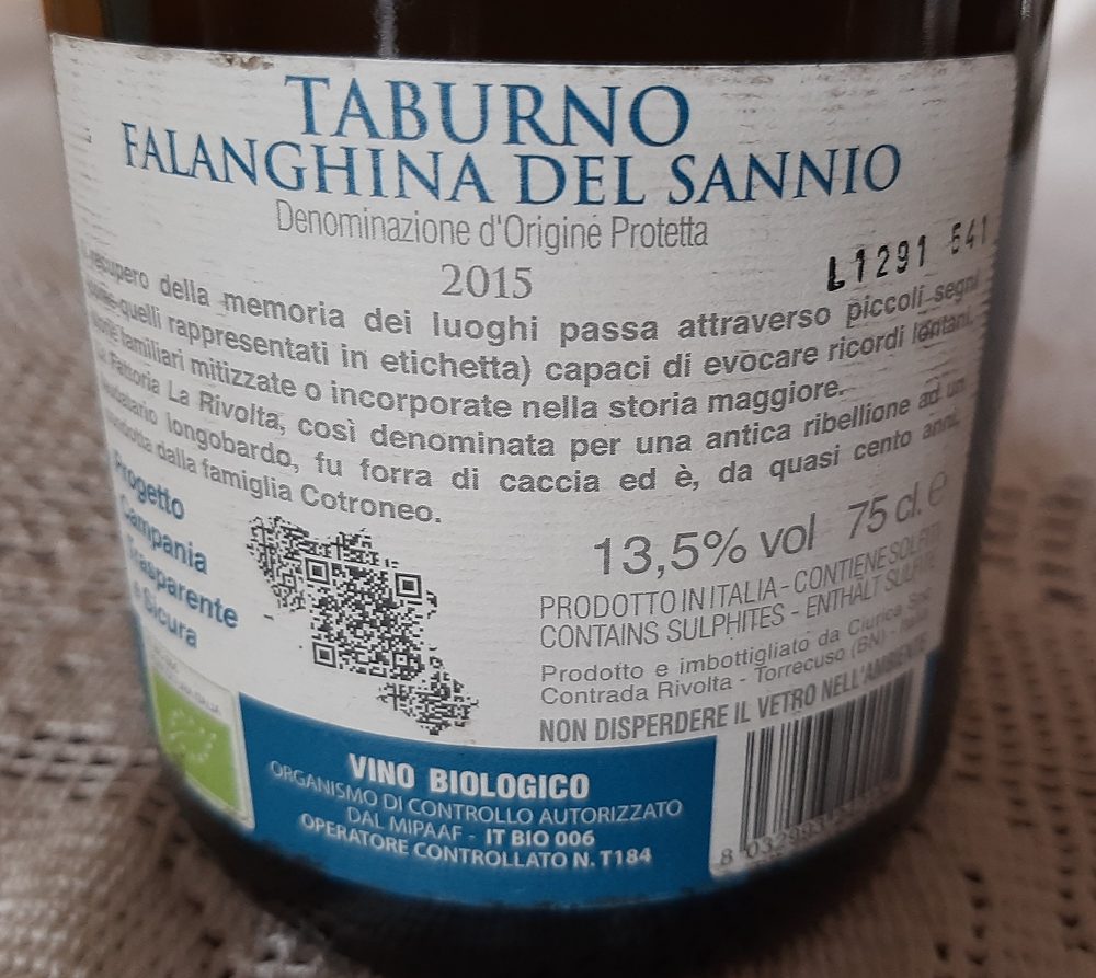 Controetichetta Falanghina del Sannio Dop 2015 Fattoria La Rivolta