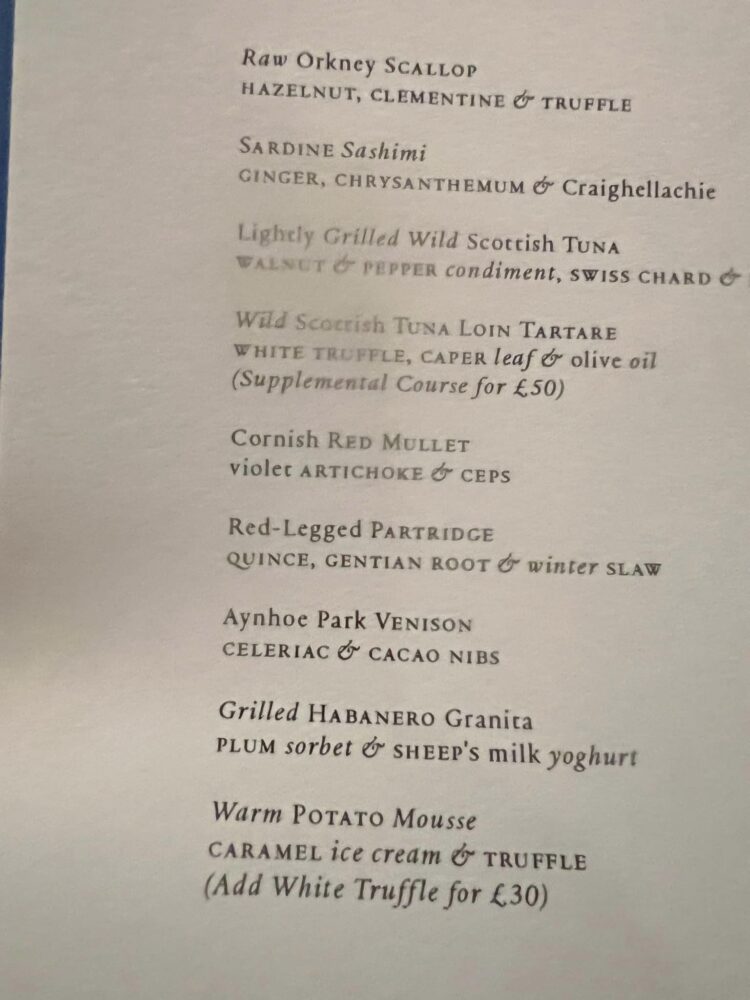 The Clove Club - menu'