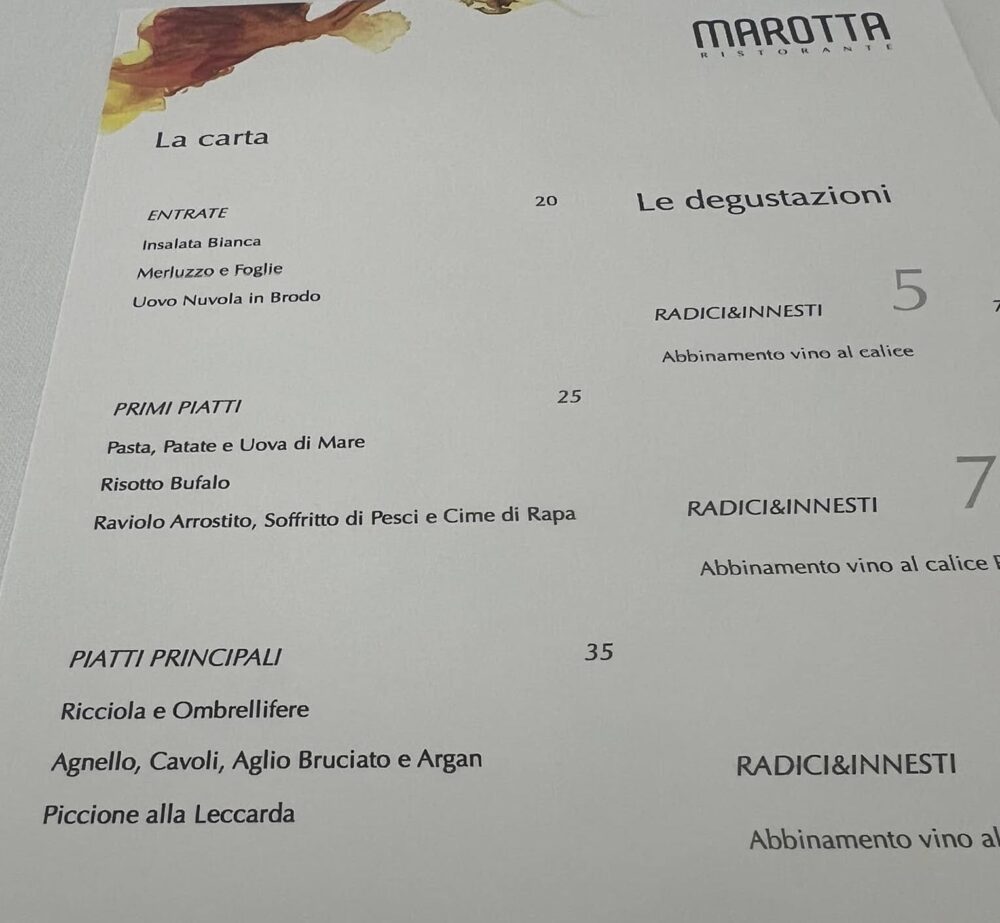 Marotta Ristorante - menu'