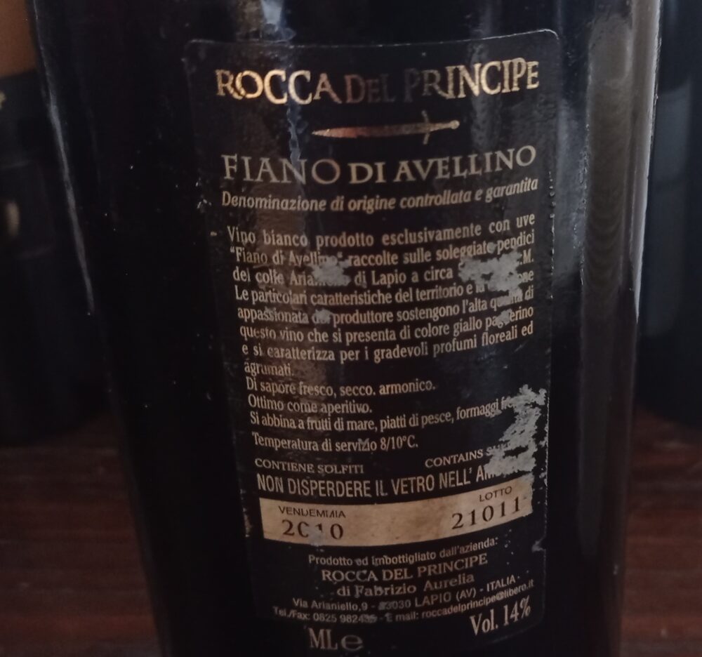 Controetichetta Fiano di Avellino Docg 2010 Rocca del Principe