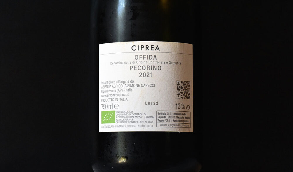 Offida DOC Pecorino Ciprea 2021 Simone Capecci - retro