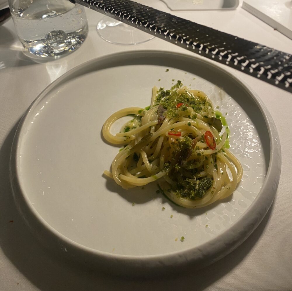 Orangerie - spaghetti acciughe e agrumi con salsa verde