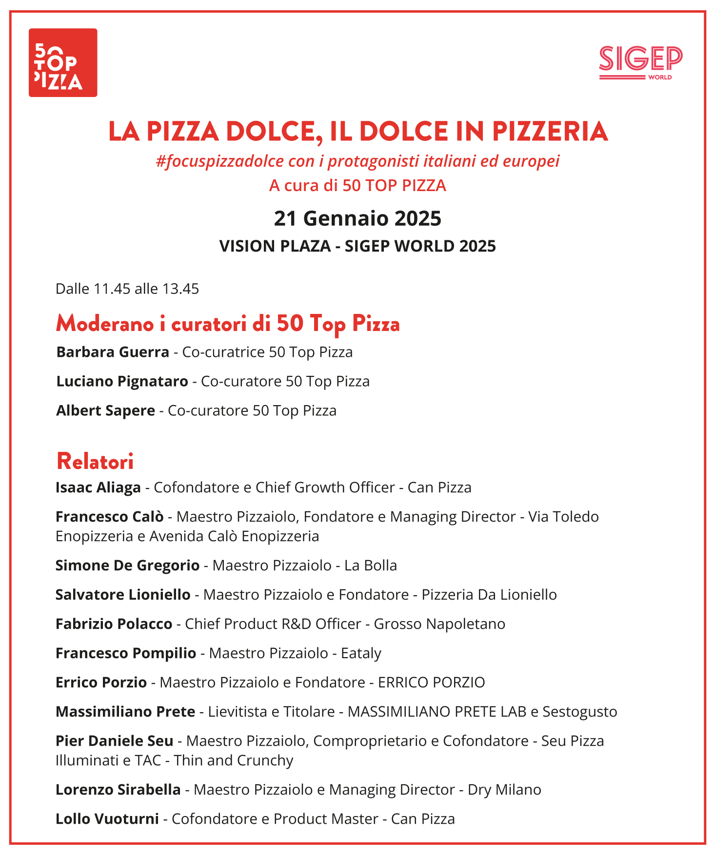 LA PIZZA DOLCE, IL DOLCE IN PIZZERIA - Programma